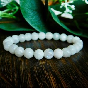 Crystal Bead Bracelet New Beginnings White Rainbow Moonstone Jewelry Handmade
